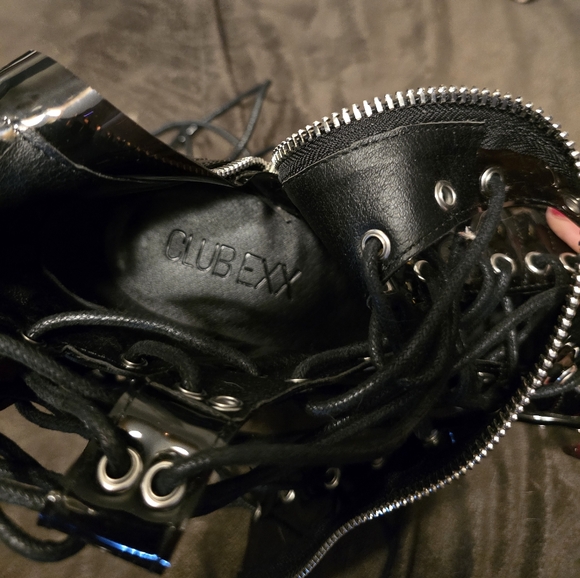 Club Exx Glossy Black Platform Lace-Up Boots - Picture 4 of 4